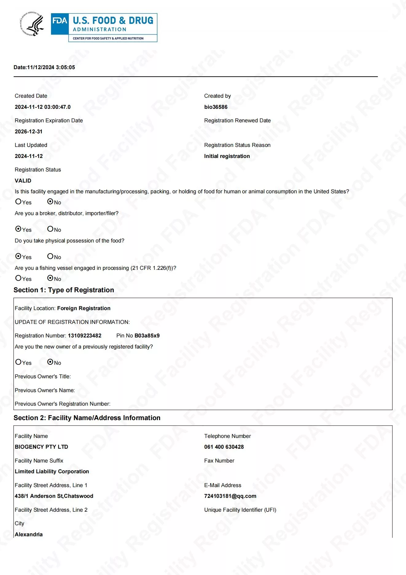 FDA Certificate